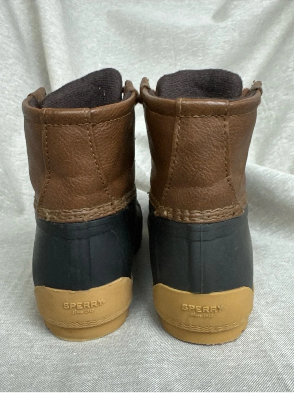 Sperry Kids Brown and Black Waterproof Duck Boots with Tan Outsole